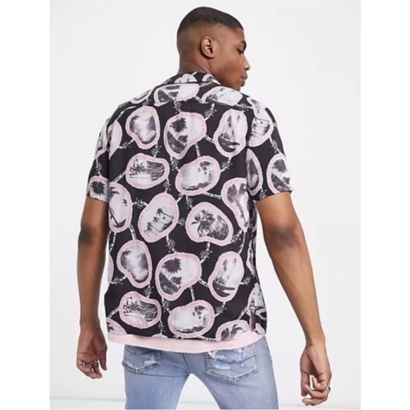 All Saints Islandz Palm Tree Print Button Down Short Sleeve - Picture 3 of 12